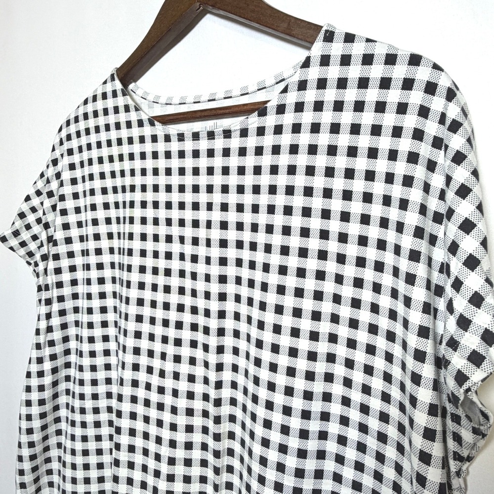 J. Jill Luxe Supima Relaxed Tee XL Black White Gingham Check Short Sleeve Top